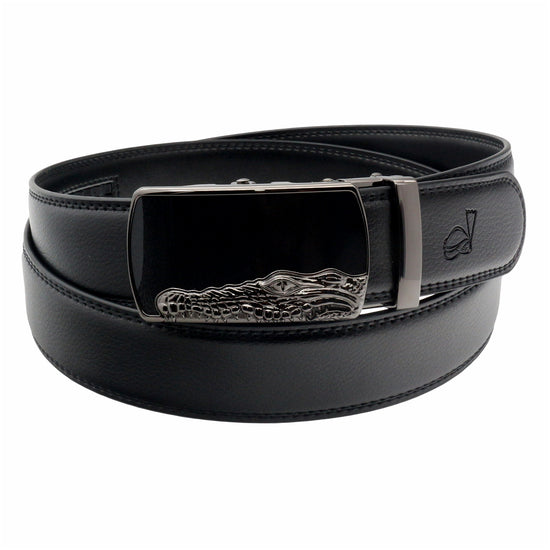 QHA Mens 35mm Ratchet Leather Belt, Crocodile Head Automatic - QHA UK