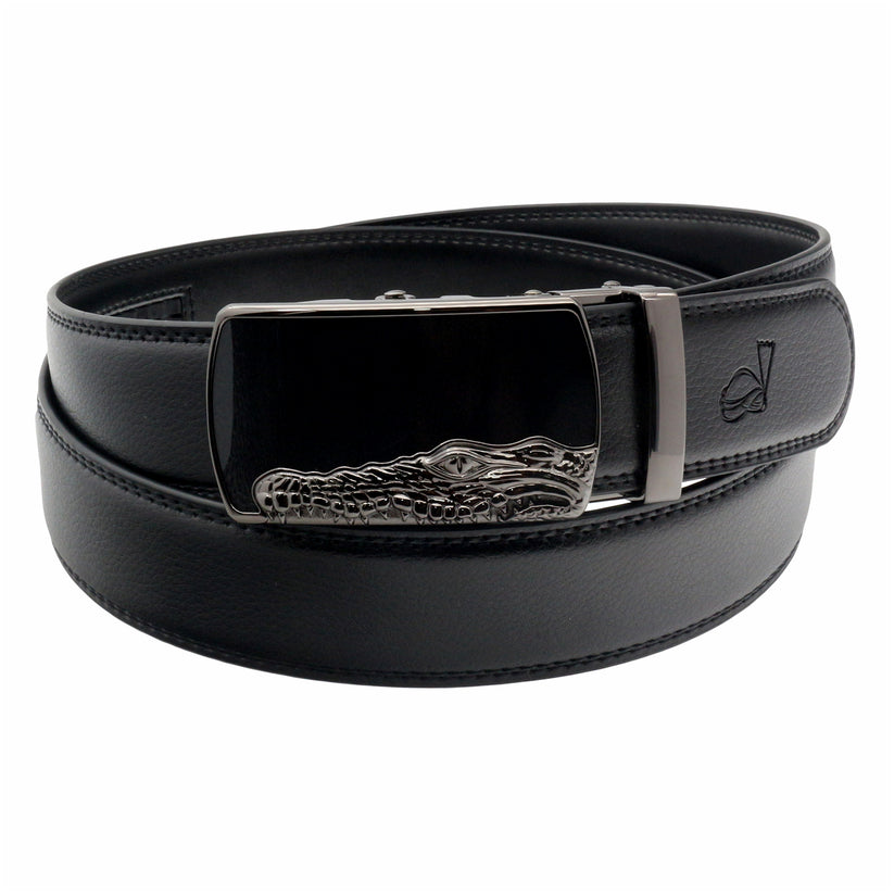 QHA Mens 35mm Ratchet Leather Belt, Crocodile Head Automatic - QHA UK