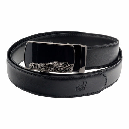 QHA Mens 35mm Ratchet Leather Belt, Crocodile Head Automatic - QHA UK