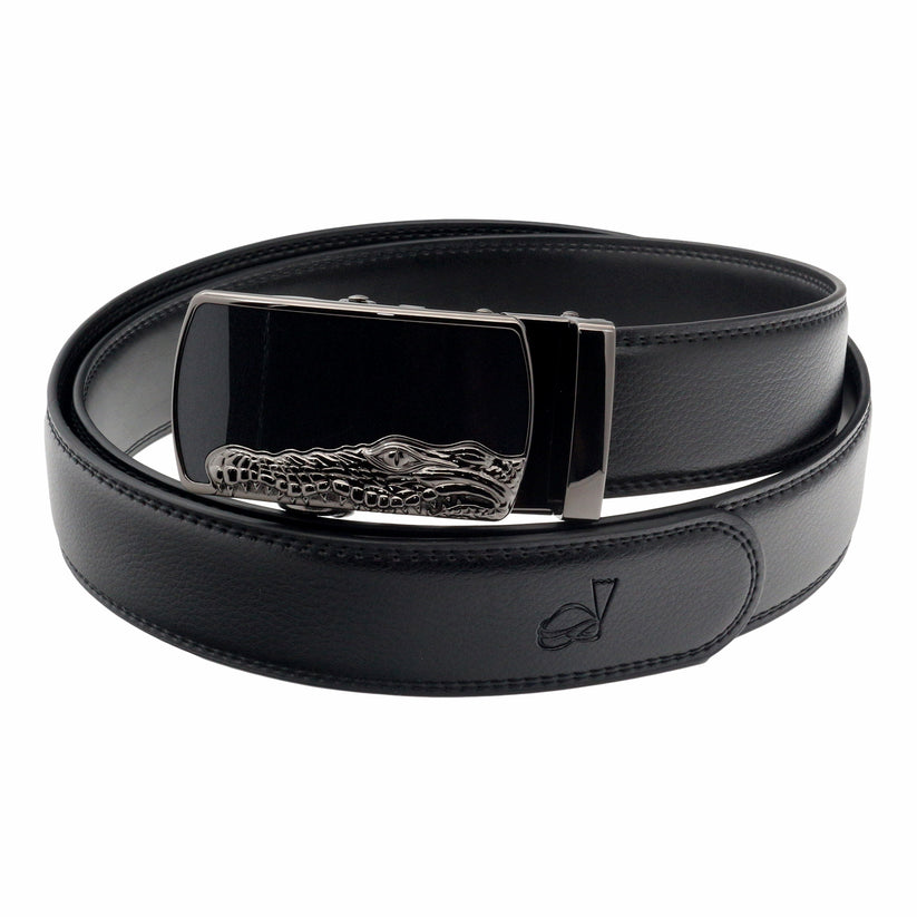 QHA Mens 35mm Ratchet Leather Belt, Crocodile Head Automatic - QHA UK