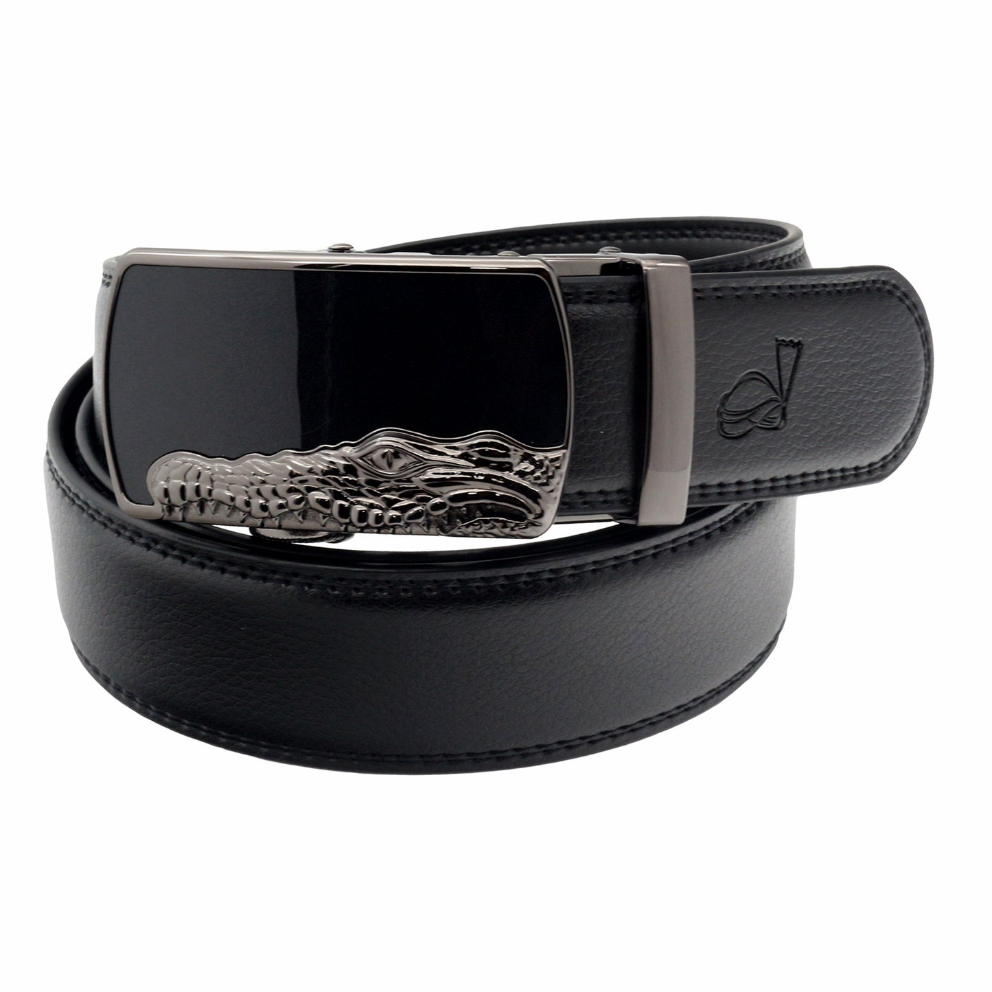QHA Mens 35mm Ratchet Leather Belt, Crocodile Head Automatic - QHA UK