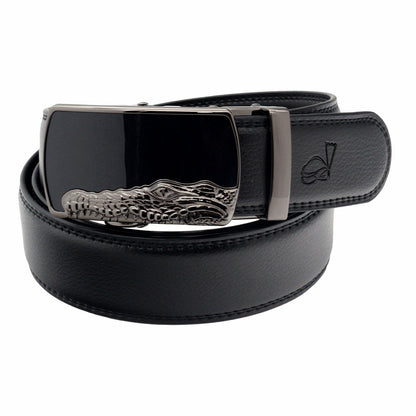 QHA Mens 35mm Ratchet Leather Belt, Crocodile Head Automatic - QHA UK