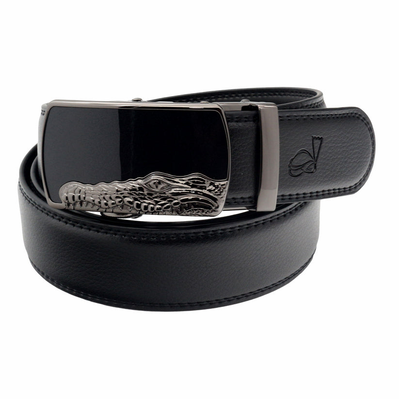 QHA Mens 35mm Ratchet Leather Belt, Crocodile Head Automatic - QHA UK