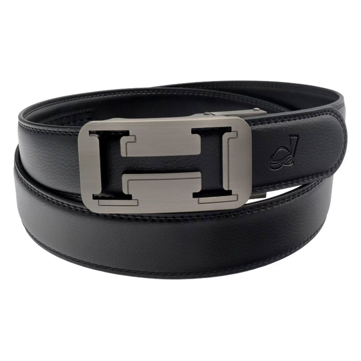 QHA Mens 35mm Ratchet Leather Belt, Geometric Cutout Automatic - QHA UK