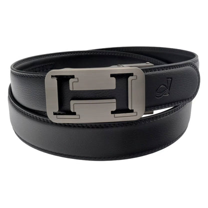 QHA Mens 35mm Ratchet Leather Belt, Geometric Cutout Automatic - QHA UK