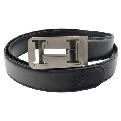 QHA Mens 35mm Ratchet Leather Belt, Geometric Cutout Automatic - QHA UK