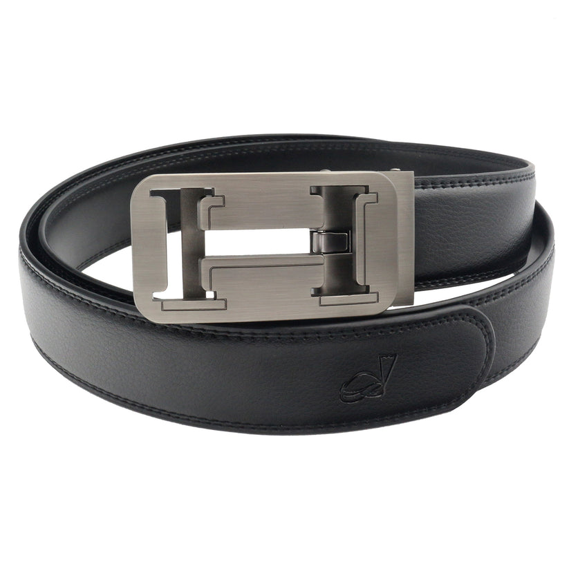 QHA Mens 35mm Ratchet Leather Belt, Geometric Cutout Automatic - QHA UK