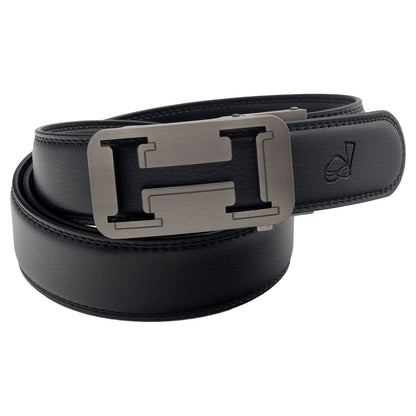 QHA Mens 35mm Ratchet Leather Belt, Geometric Cutout Automatic - QHA UK