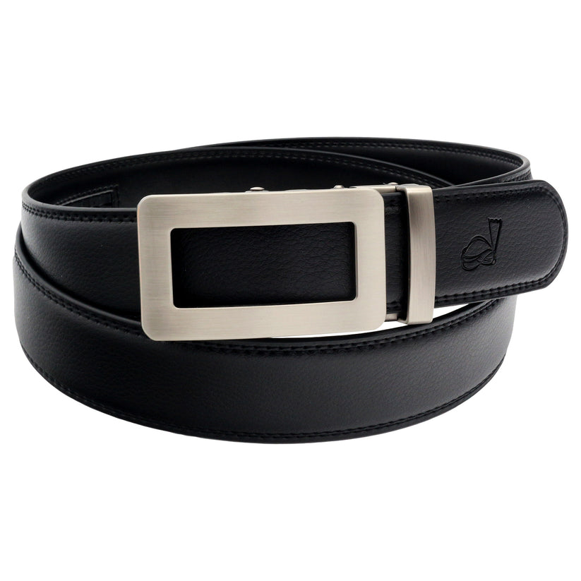 QHA Mens 35mm Ratchet Leather Belt, Silver Holo Design Automatic - QHA UK