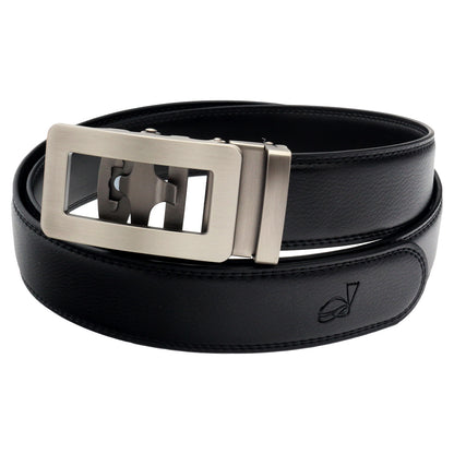 QHA Mens 35mm Ratchet Leather Belt, Silver Holo Design Automatic - QHA UK