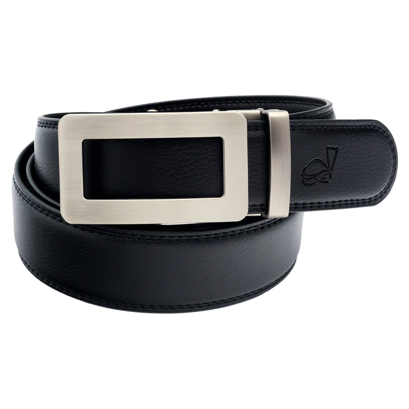 QHA Mens 35mm Ratchet Leather Belt, Silver Holo Design Automatic - QHA UK