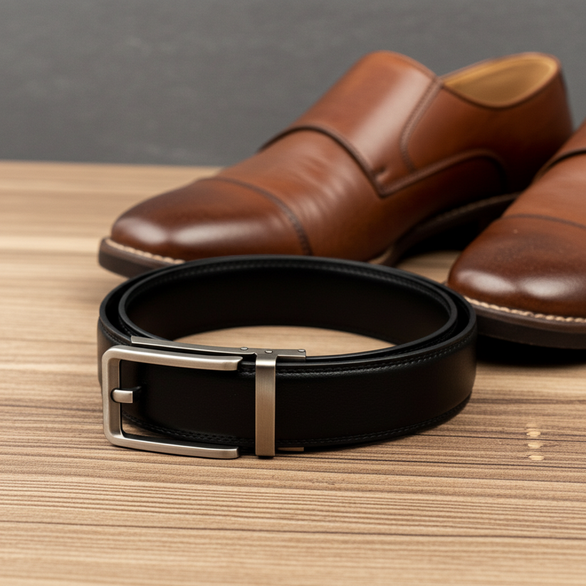 QHA Mens 35mm Ratchet Leather Belt, Silver, Gunmetal, Black - QHA UK