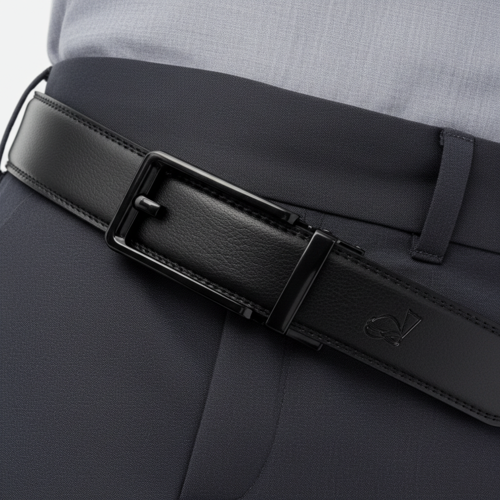 QHA Mens 35mm Ratchet Leather Belt, Silver, Gunmetal, Black - QHA UK