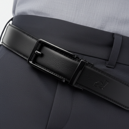 QHA Mens 35mm Ratchet Leather Belt, Silver, Gunmetal, Black - QHA UK