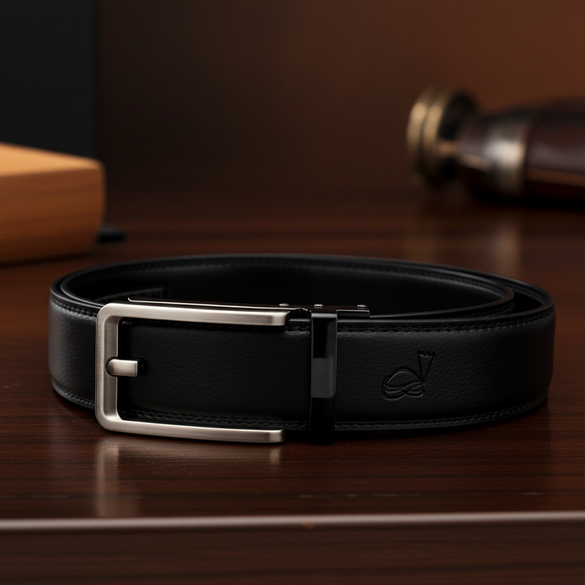 QHA Mens 35mm Ratchet Leather Belt, Silver, Gunmetal, Black - QHA UK