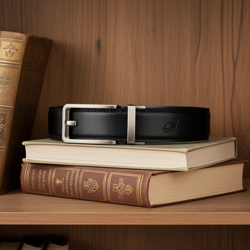 QHA Mens 35mm Ratchet Leather Belt, Silver, Gunmetal, Black - QHA UK
