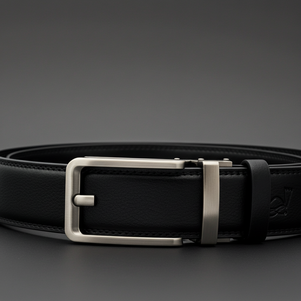 QHA Mens 35mm Ratchet Leather Belt, Silver, Gunmetal, Black - QHA UK
