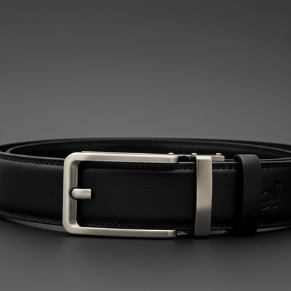 QHA Mens 35mm Ratchet Leather Belt, Silver, Gunmetal, Black - QHA UK