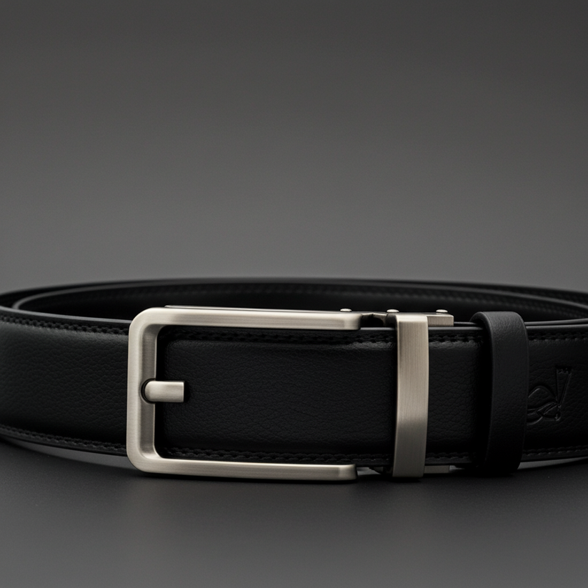 QHA Mens 35mm Ratchet Leather Belt, Silver, Gunmetal, Black - QHA UK