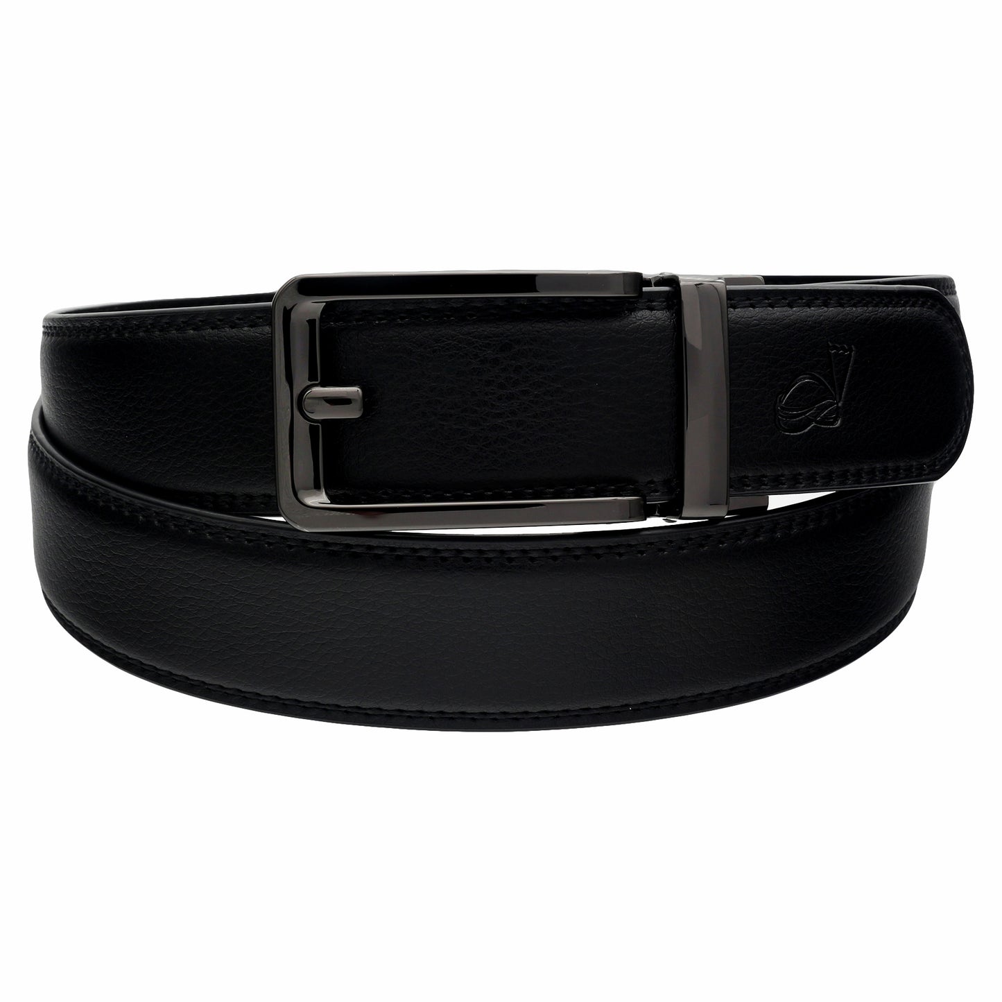 QHA Mens 35mm Ratchet Leather Belt, Silver, Gunmetal, Black - QHA UK
