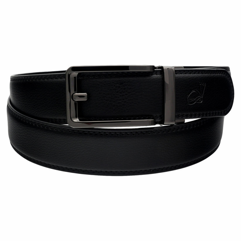 QHA Mens 35mm Ratchet Leather Belt, Silver, Gunmetal, Black - QHA UK