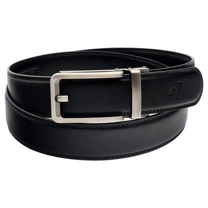 QHA Mens 35mm Ratchet Leather Belt, Silver, Gunmetal, Black - QHA UK