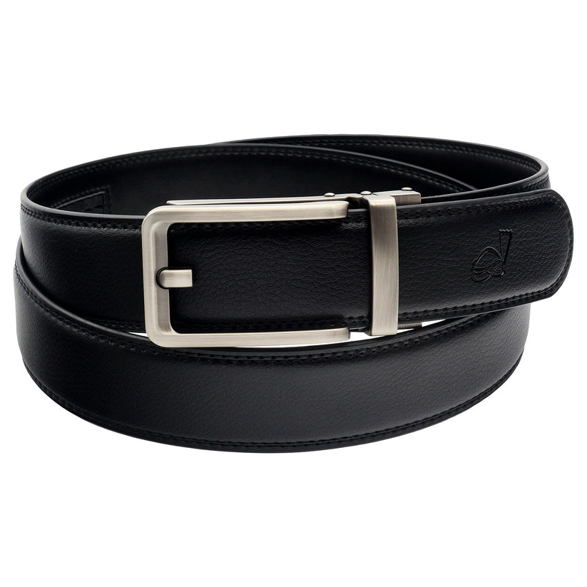 QHA Mens 35mm Ratchet Leather Belt, Silver, Gunmetal, Black - QHA UK