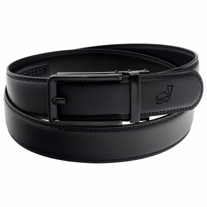 QHA Mens 35mm Ratchet Leather Belt, Silver, Gunmetal, Black - QHA UK
