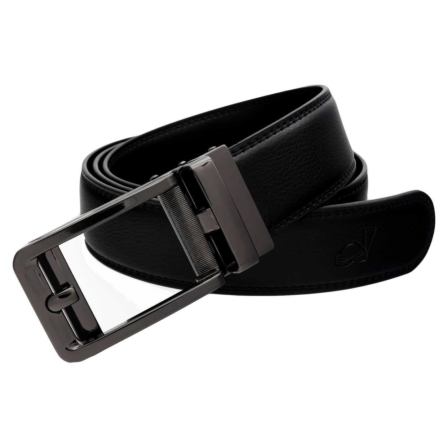 QHA Mens 35mm Ratchet Leather Belt, Silver, Gunmetal, Black - QHA UK
