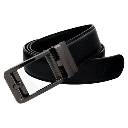 QHA Mens 35mm Ratchet Leather Belt, Silver, Gunmetal, Black - QHA UK