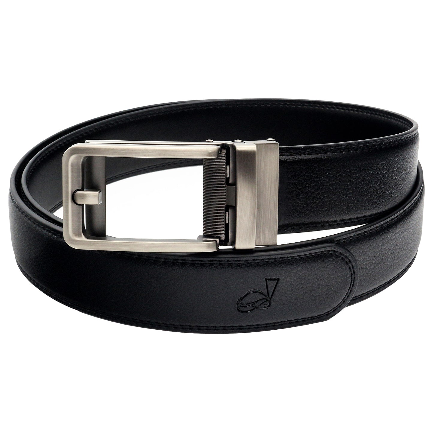QHA Mens 35mm Ratchet Leather Belt, Silver, Gunmetal, Black - QHA UK