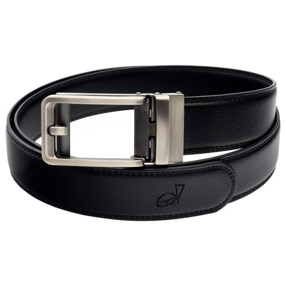 QHA Mens 35mm Ratchet Leather Belt, Silver, Gunmetal, Black - QHA UK