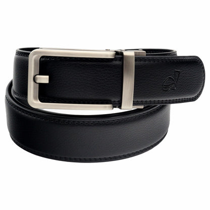 QHA Mens 35mm Ratchet Leather Belt, Silver, Gunmetal, Black - QHA UK
