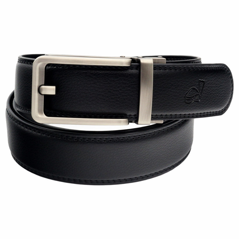 QHA Mens 35mm Ratchet Leather Belt, Silver, Gunmetal, Black - QHA UK