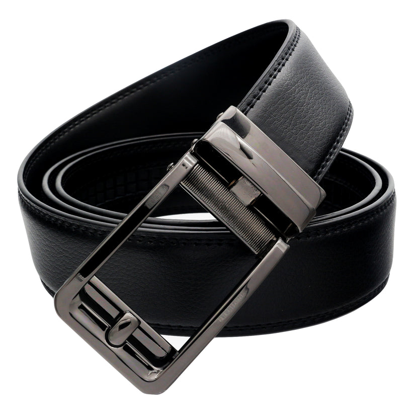 QHA Mens 35mm Ratchet Leather Belt, Silver, Gunmetal, Black - QHA UK