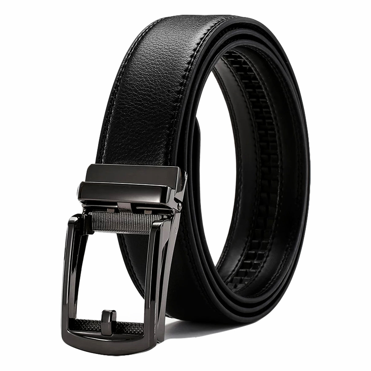 QHA Mens 35mm Ratchet Leather Belt, Silver, Gunmetal, Black - QHA UK