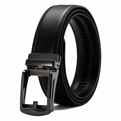 QHA Mens 35mm Ratchet Leather Belt, Silver, Gunmetal, Black - QHA UK