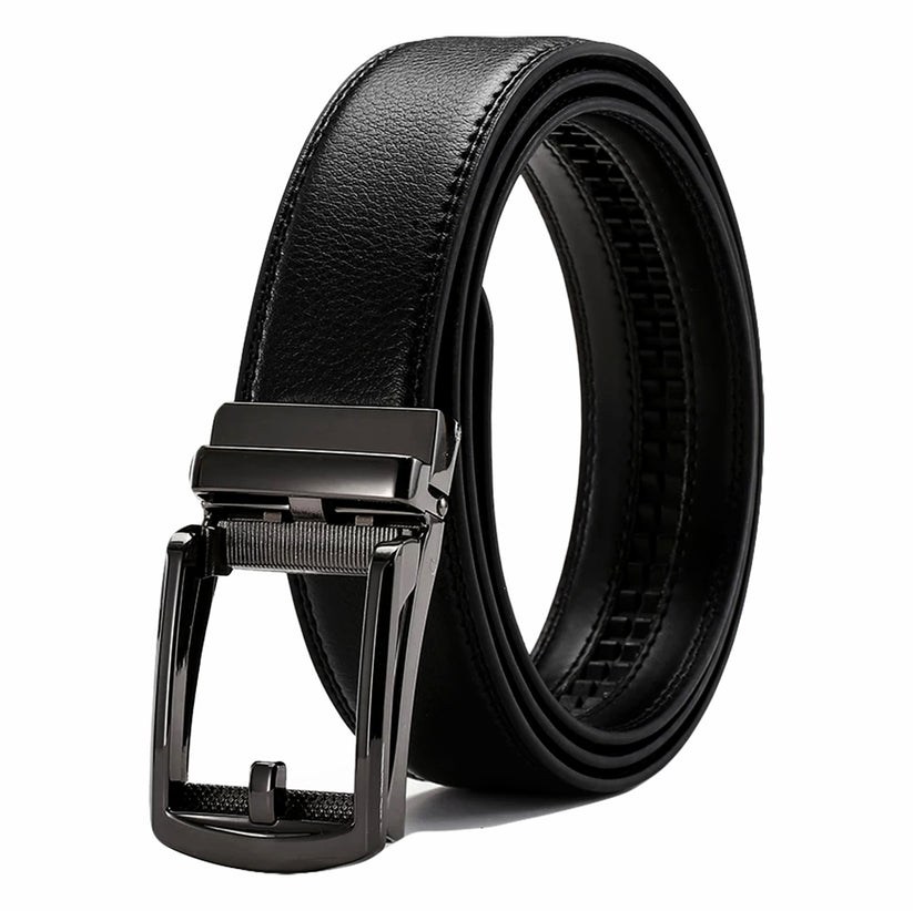 QHA Mens 35mm Ratchet Leather Belt, Silver, Gunmetal, Black - QHA UK