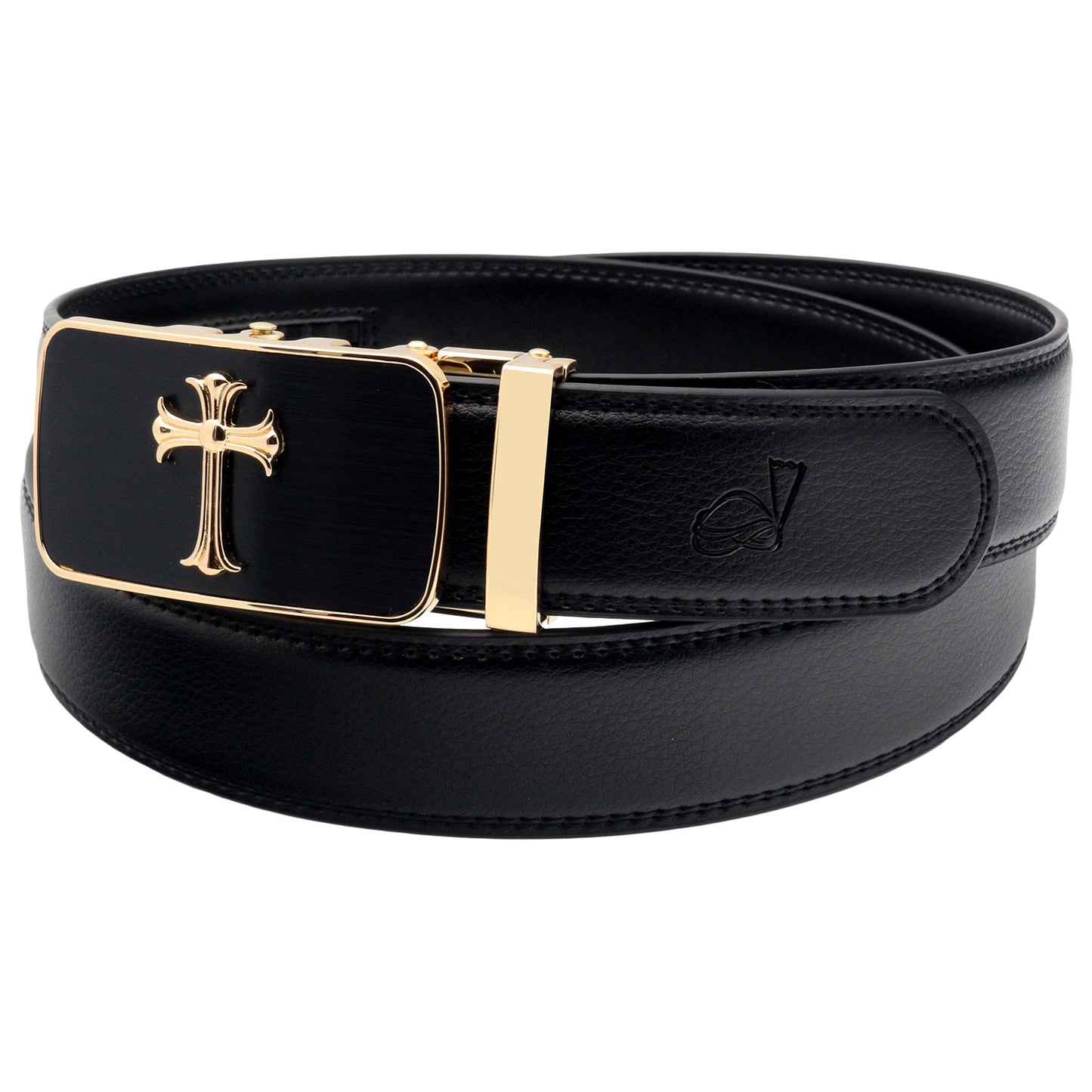QHA Mens 35mm Ratchet Leather Belt, Jesus Cross Automatic Buckle - QHA UK