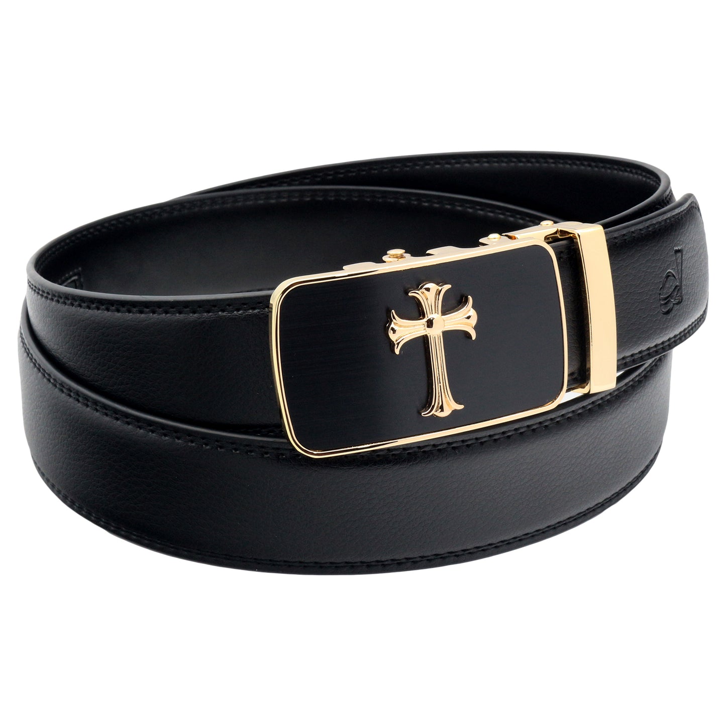 QHA Mens 35mm Ratchet Leather Belt, Jesus Cross Automatic Buckle - QHA UK