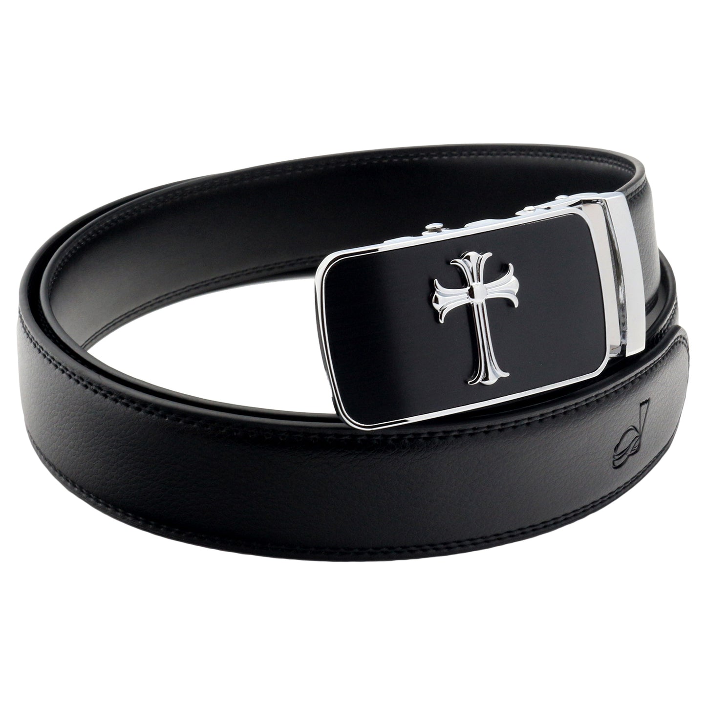 QHA Mens 35mm Ratchet Leather Belt, Jesus Cross Automatic Buckle - QHA UK