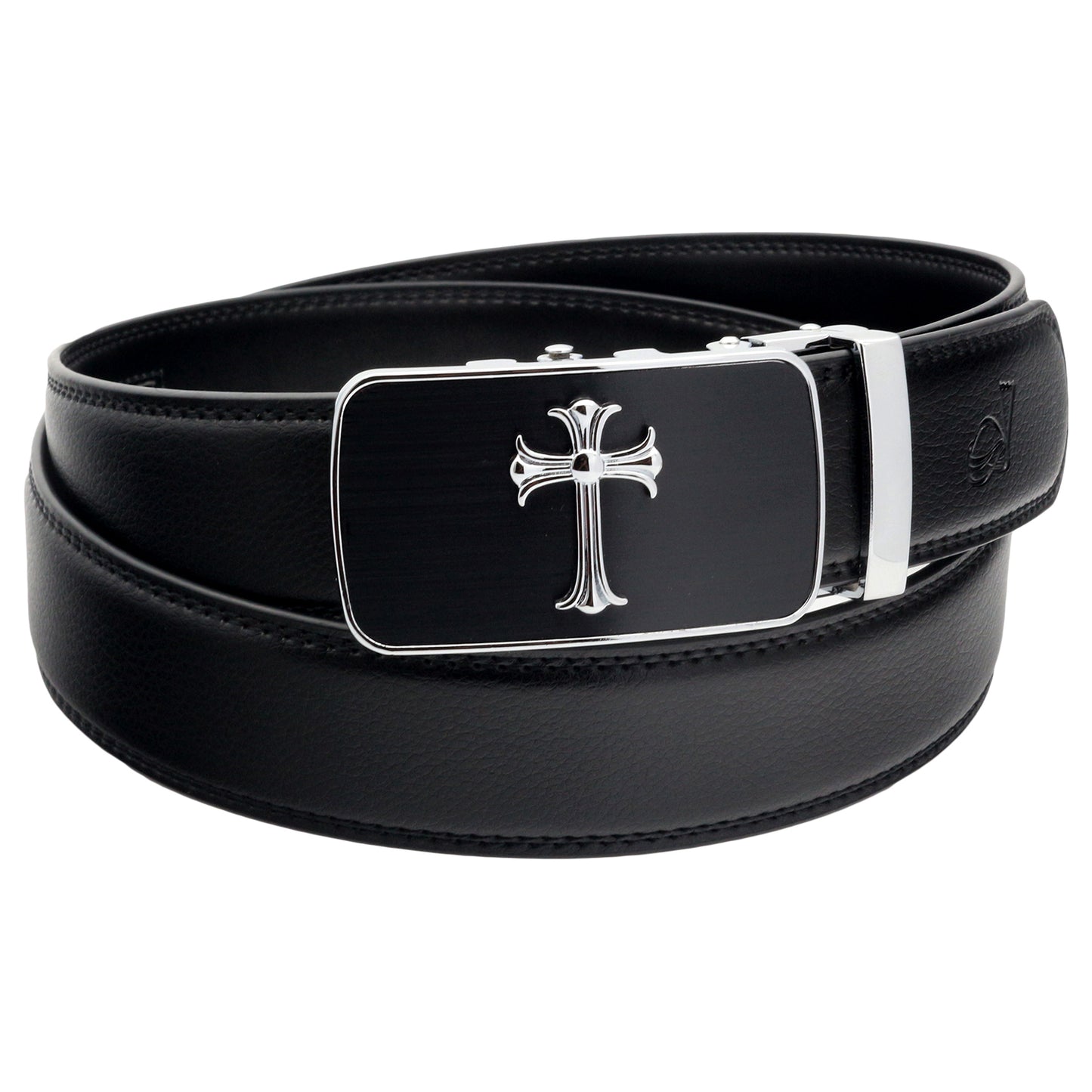 QHA Mens 35mm Ratchet Leather Belt, Jesus Cross Automatic Buckle - QHA UK