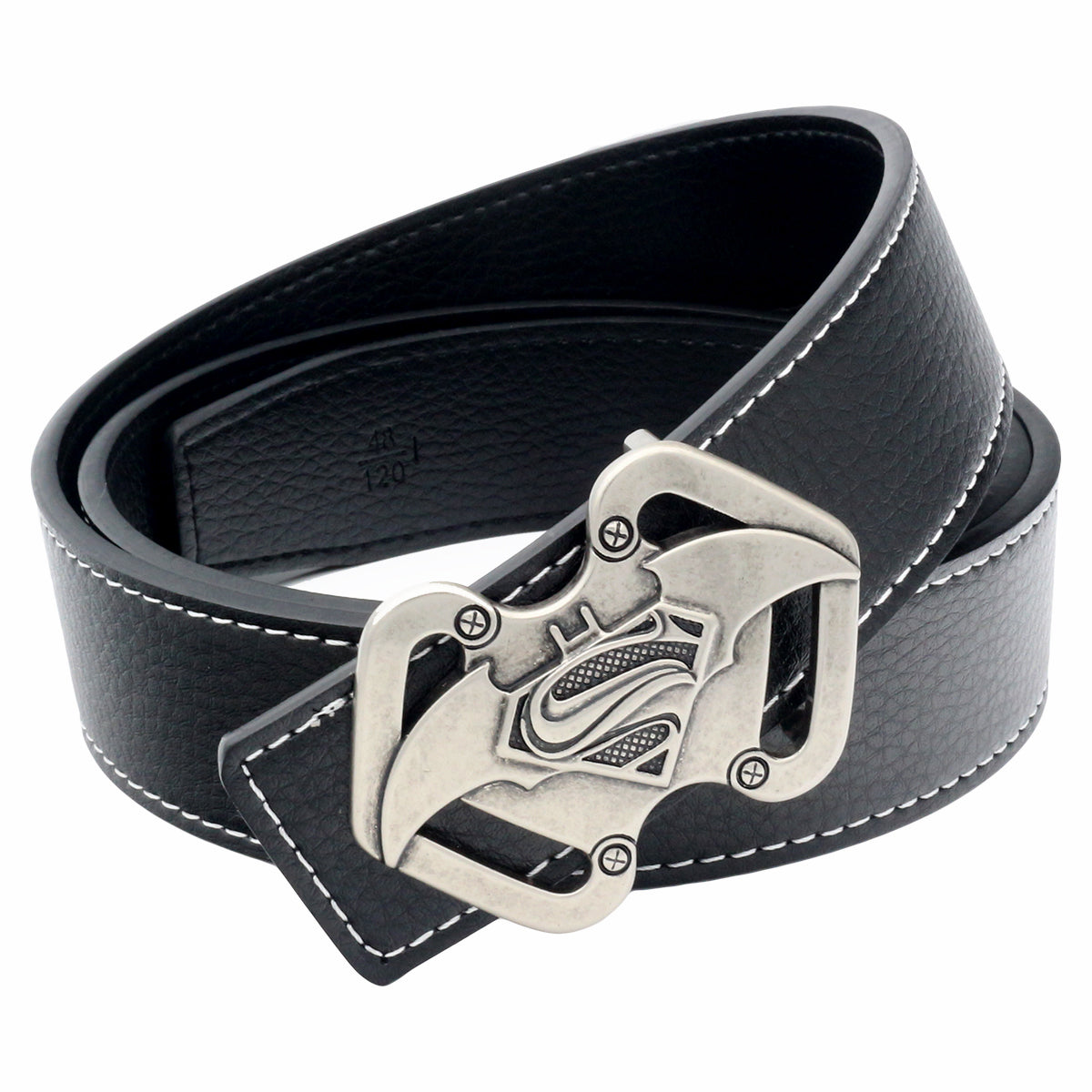 QHA Mens 38mm Split Leather Belt, Superman Batman Combo Pin - QHA UK