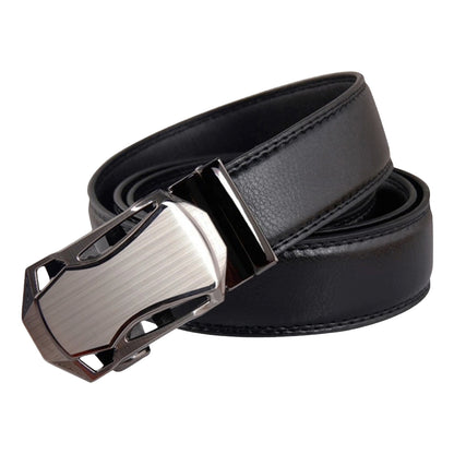 QHA Mens Black Ratchet Leather Belt, Dual-Tone Brushed Automatic - QHA UK