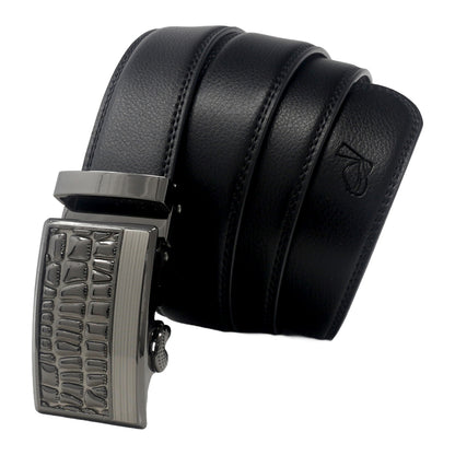 QHA Mens 35mm Ratchet Leather Belt Minimalist Stripe Automatic - QHA UK