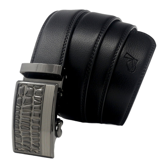 QHA Mens 35mm Ratchet Leather Belt Minimalist Stripe Automatic - QHA UK