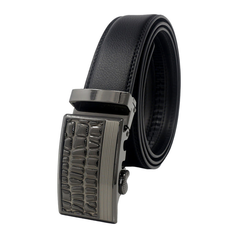 QHA Mens 35mm Ratchet Leather Belt Minimalist Stripe Automatic - QHA UK