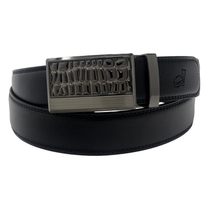QHA Mens 35mm Ratchet Leather Belt Minimalist Stripe Automatic - QHA UK