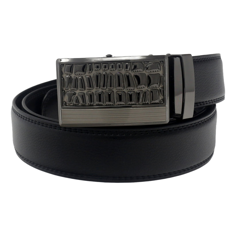QHA Mens 35mm Ratchet Leather Belt Minimalist Stripe Automatic - QHA UK