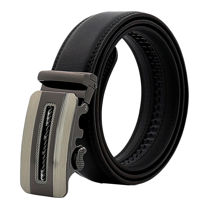 QHA Mens 35mm Ratchet Leather Belt, Silver Carbon Fiber Automatic - QHA UK